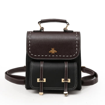 Women Backpack Quality Vintage Leather Preppy Female Backpack Little Bee School College Backpack Travel Bag mochila